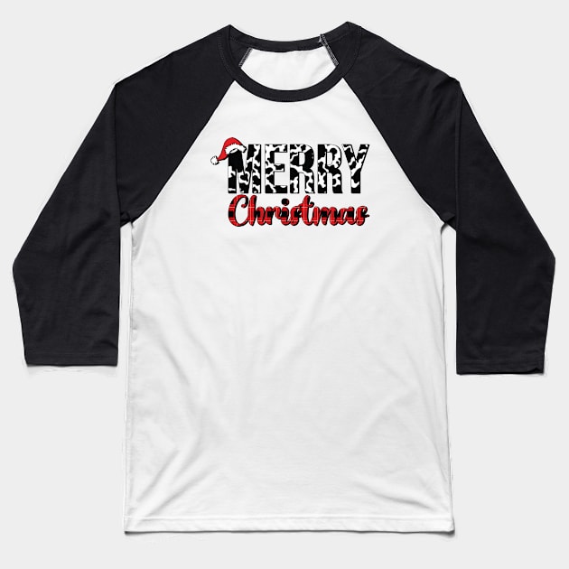 Merry Christmas - Cute Plaid Baseball T-Shirt by SweetLog